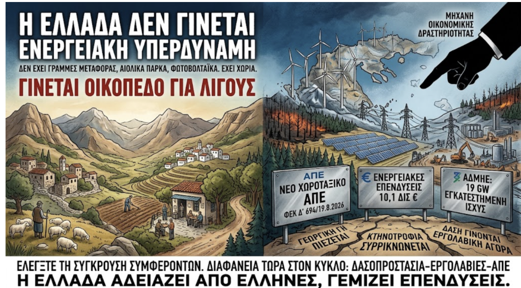 Το Μεγάλο Ξεπούλημα της Υπαίθρου: Όταν το «Πράσινο» Γίνεται το Νέο Μαύρο της Ελλάδας